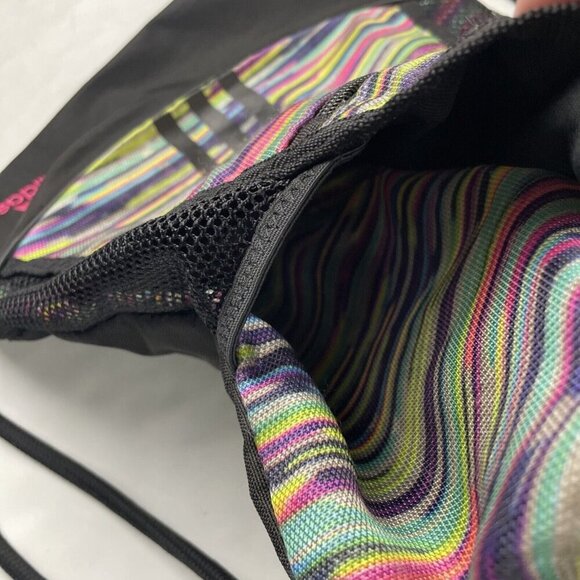 Adidas Drawstring Bag Backpack Women's Colorful Triple Stripe Logo Zip Pocket - Picture 12 of 12